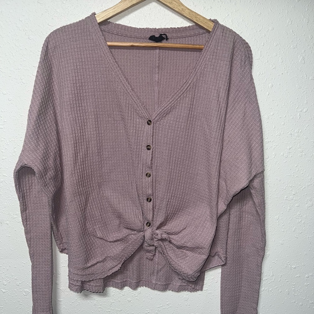 Urban Outfitters Mauve‎ Ribbed Tie Front Blouse